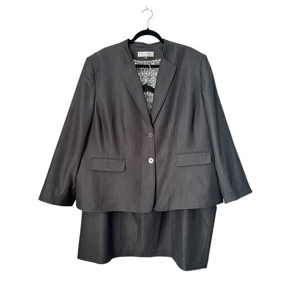 Tahari Arthur Levine 2 Piece Jacket Skirt Suit Set Black Size 24 Career Office - Picture 1 of 13